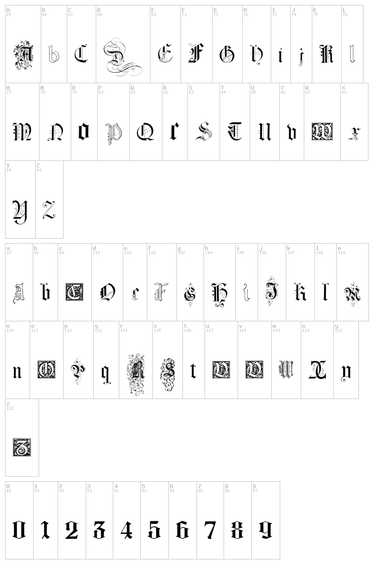 Kidnapped at German Lands Four font map
